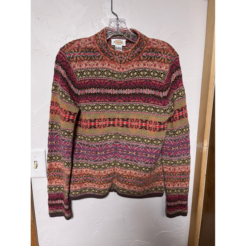 Talbots Womens Fair Isle Full Zip Cardigan Sweater Pink Orange‎ Silk Blend Small